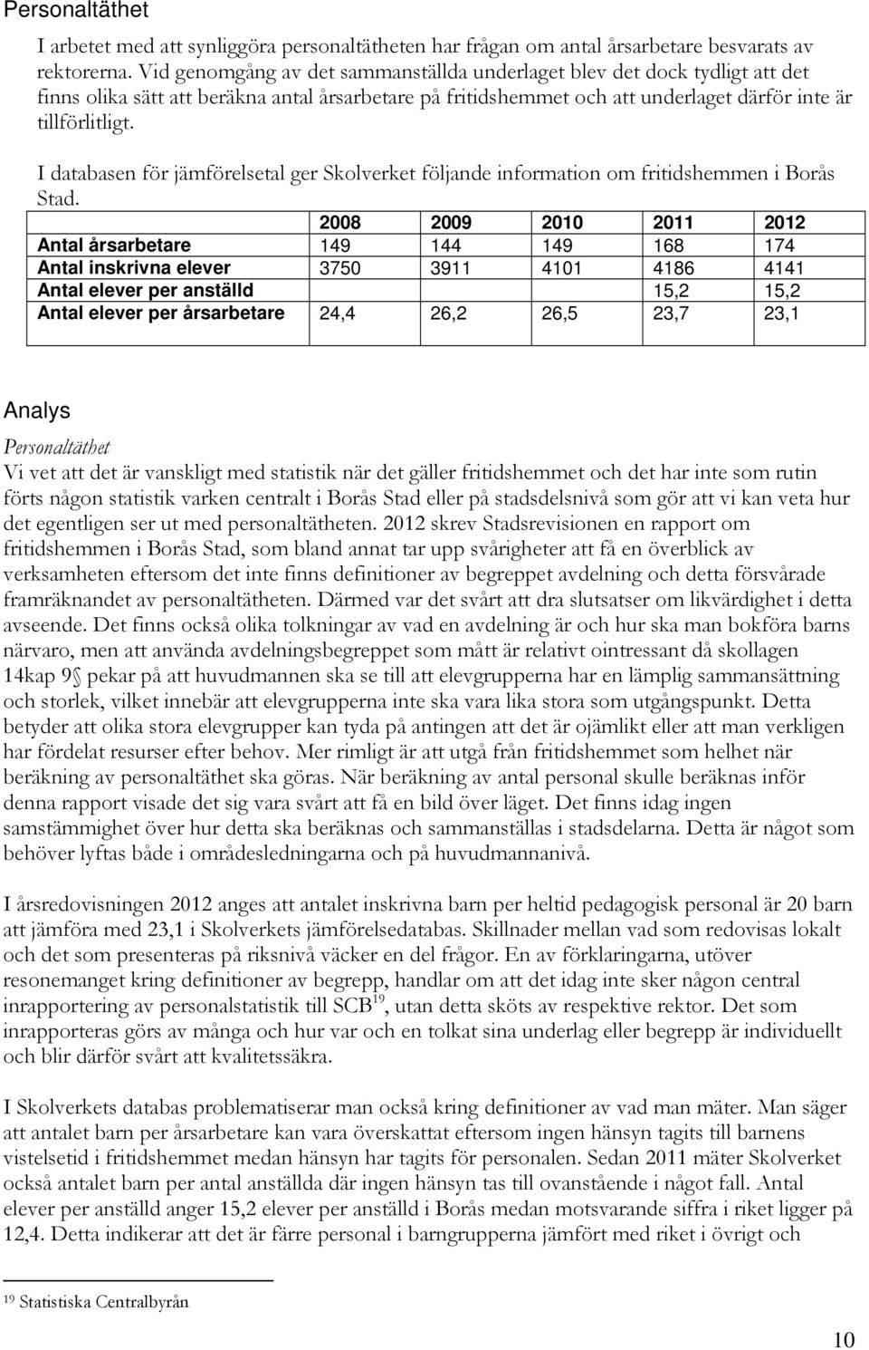 I databasen för jämförelsetal ger Skolverket följande information om fritidshemmen i Borås Stad.