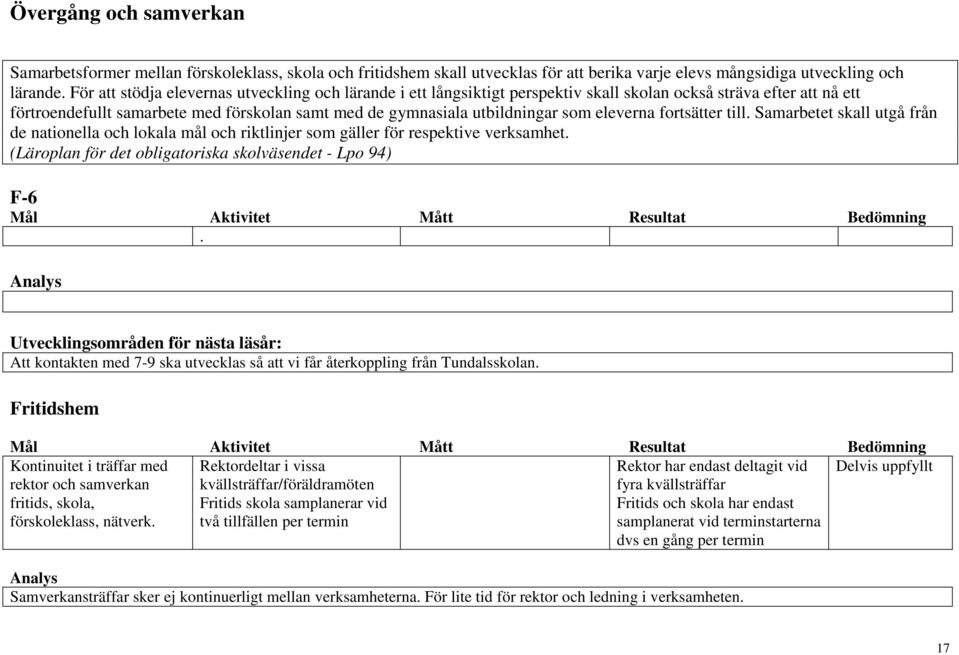 eleverna fortsätter till. Samarbetet skall utgå från de nationella och lokala mål och riktlinjer som gäller för respektive verksamhet.