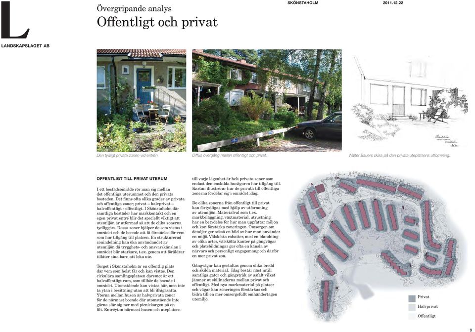 Det finns ofta olika grader av privata och offentliga zoner; privat halvprivat halvoffentligt - offentligt.