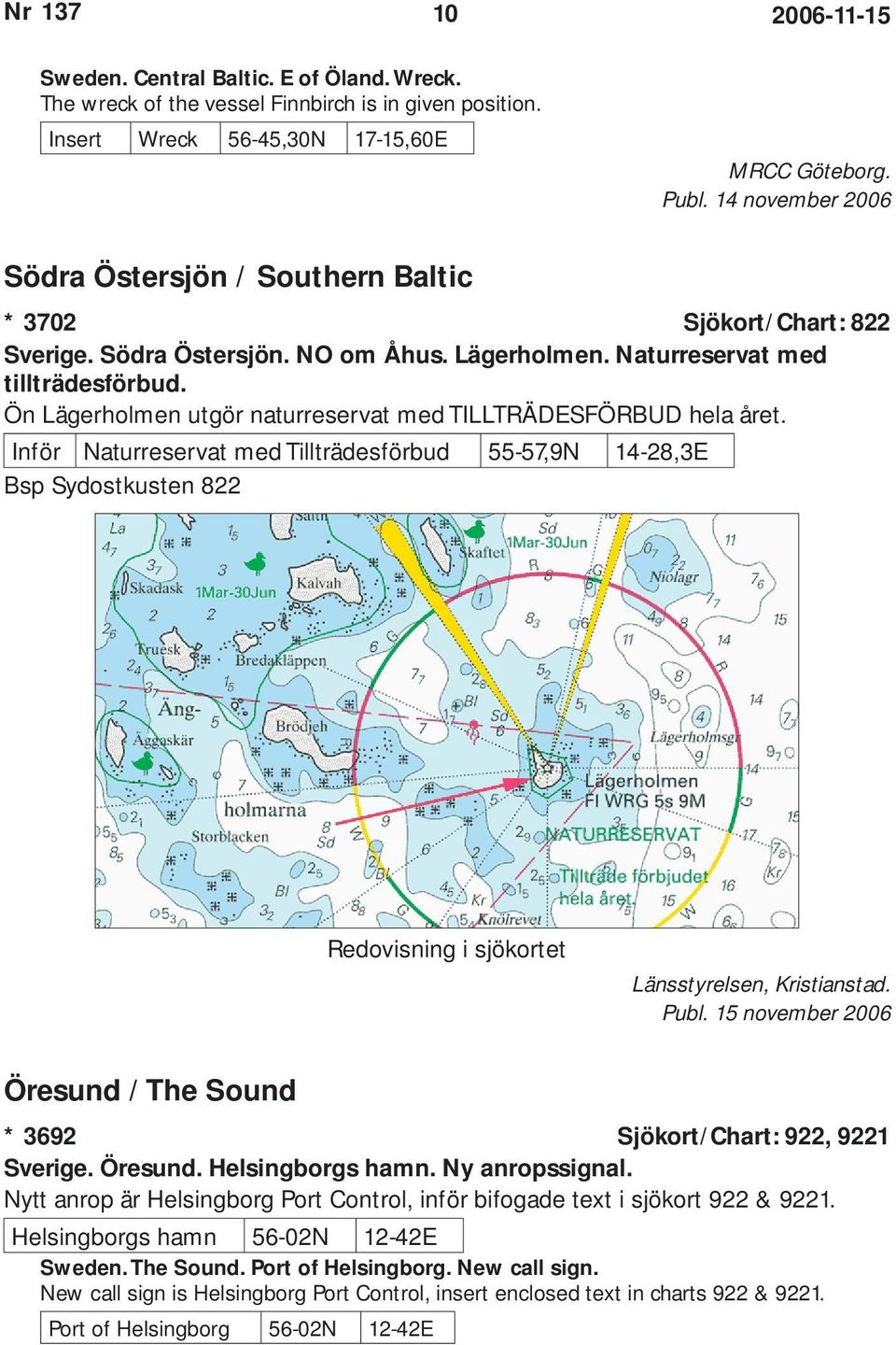 Ön Lägerholmen utgör naturreservat med TILLTRÄDESFÖRBUD hela året. Inför Naturreservat med Tillträdesförbud 55-57,9N 14-28,3E Bsp Sydostkusten 822 Redovisning i sjökortet Länsstyrelsen, Kristianstad.