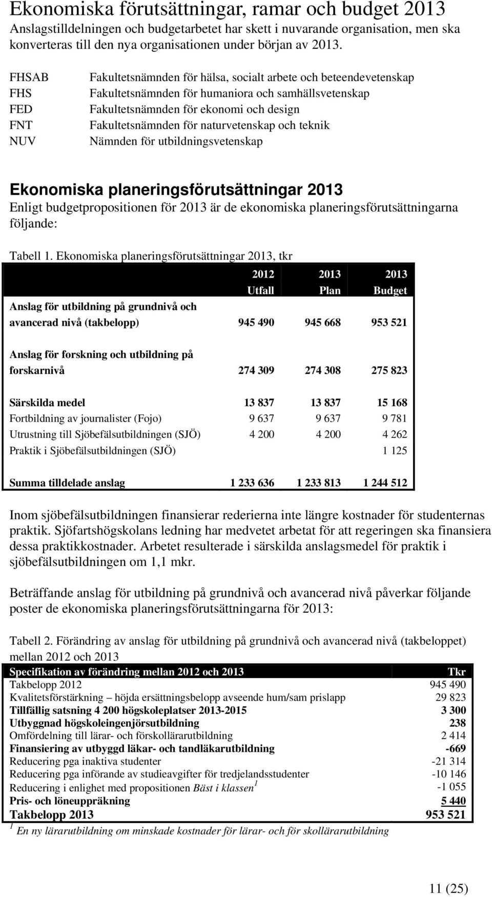 för naturvetenskap och teknik Nämnden för utbildningsvetenskap Ekonomiska planeringsförutsättningar Enligt budgetpropositionen för är de ekonomiska planeringsförutsättningarna följande: Tabell 1.