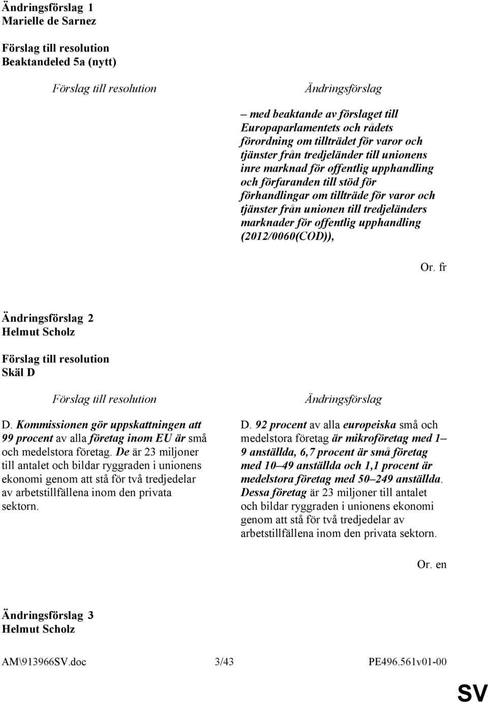 fr 2 Skäl D D. Kommissionen gör uppskattningen att 99 procent av alla företag inom EU är små och medelstora företag.