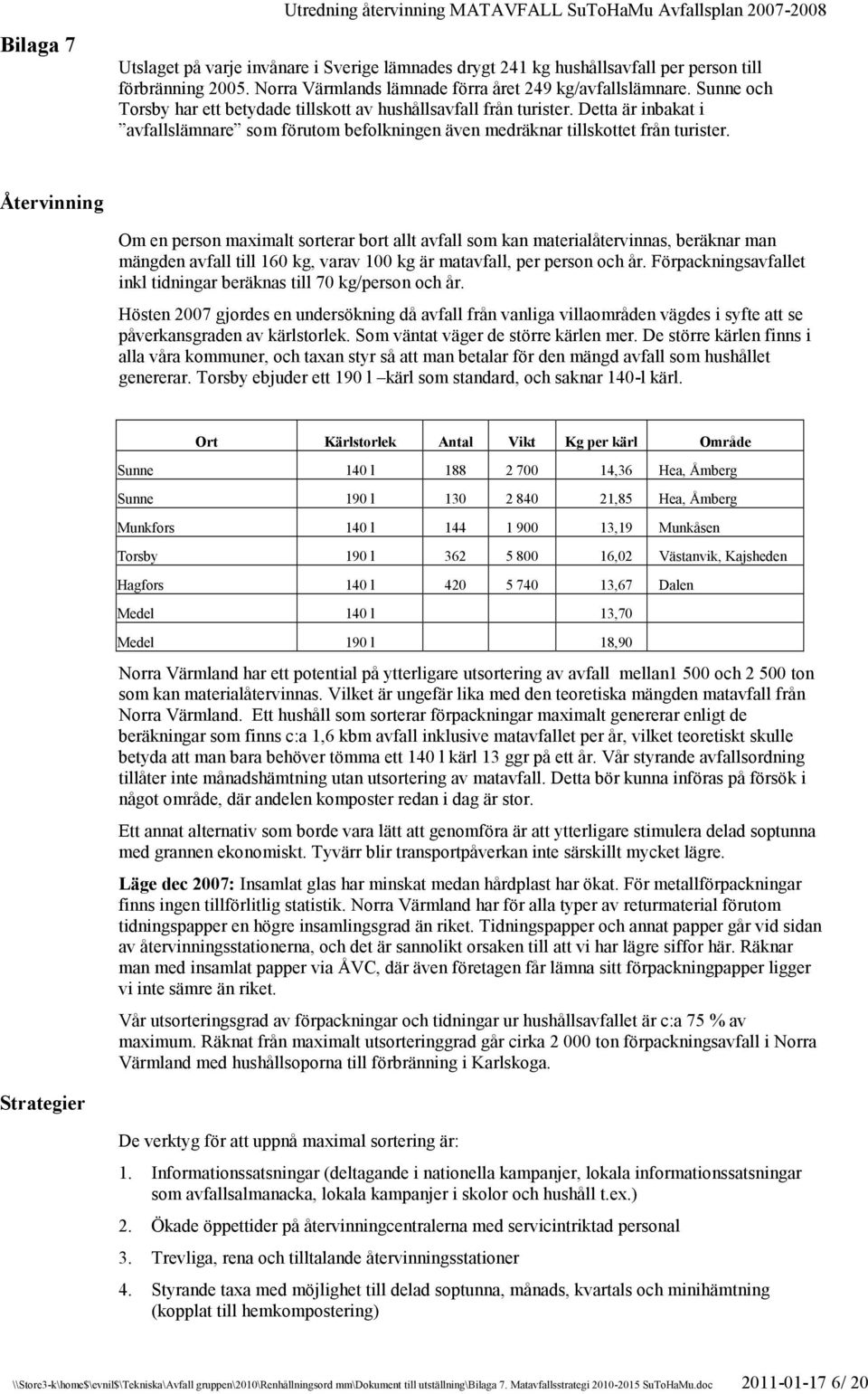 Återvinning Om en person maximalt sorterar bort allt avfall som kan materialåtervinnas, beräknar man mängden avfall till 160 kg, varav 100 kg är matavfall, per person och år.