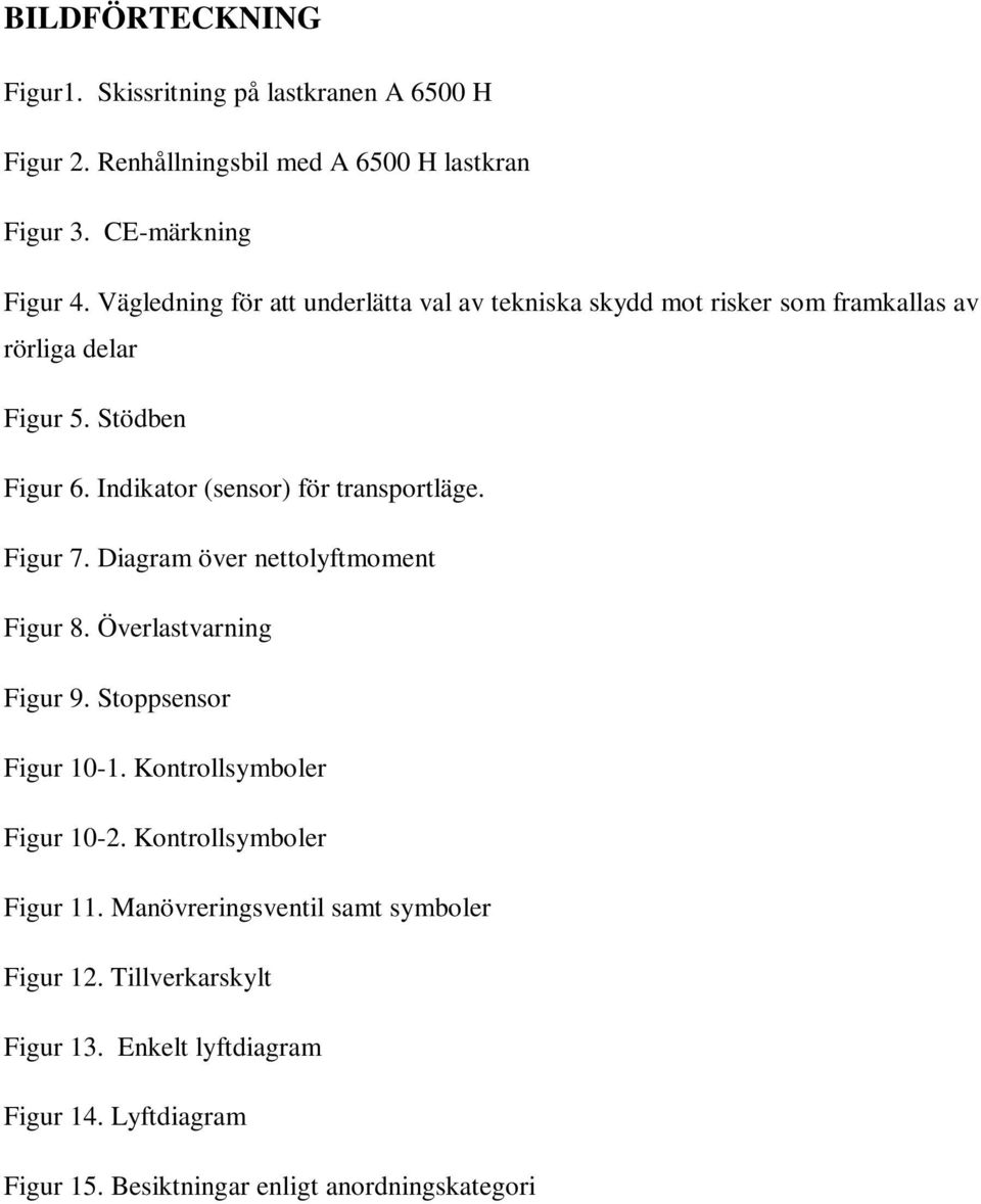 Indikator (sensor) för transportläge. Figur 7. Diagram över nettolyftmoment Figur 8. Överlastvarning Figur 9. Stoppsensor Figur 10-1.