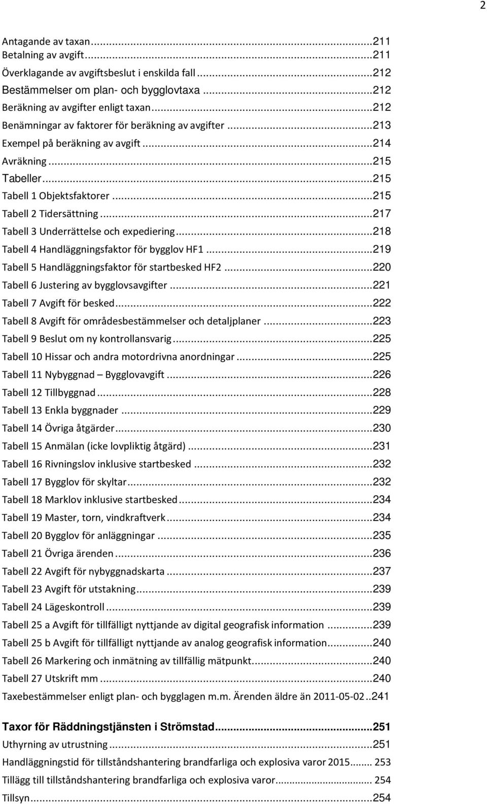 .. 217 Tabell 3 Underrättelse och expediering... 218 Tabell 4 Handläggningsfaktor för bygglov HF1... 219 Tabell 5 Handläggningsfaktor för startbesked HF2... 220 Tabell 6 Justering av bygglovsavgifter.