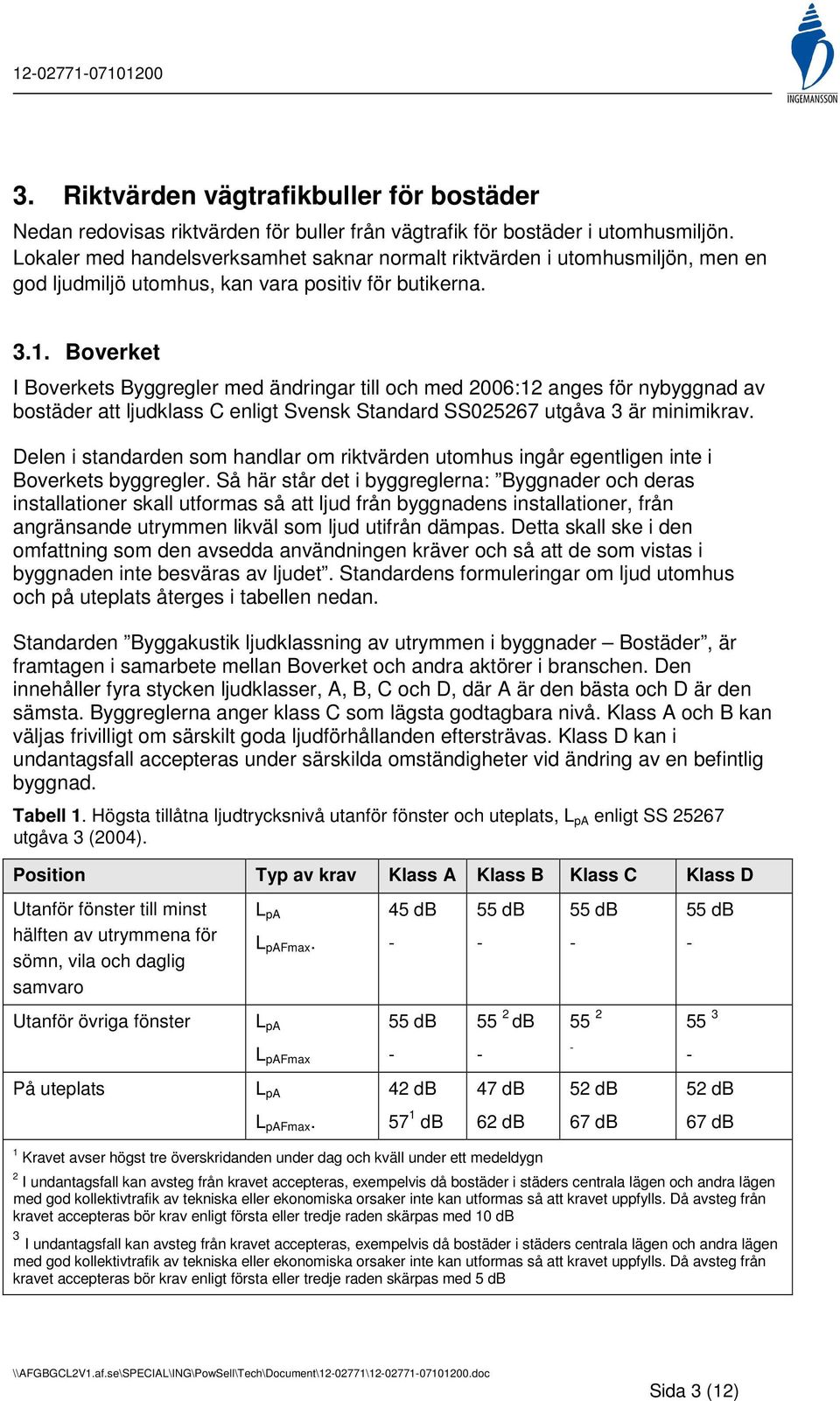 Boverket I Boverkets Byggregler med ändringar till och med 2006:12 anges för nybyggnad av bostäder att ljudklass C enligt Svensk Standard SS025267 utgåva 3 är minimikrav.