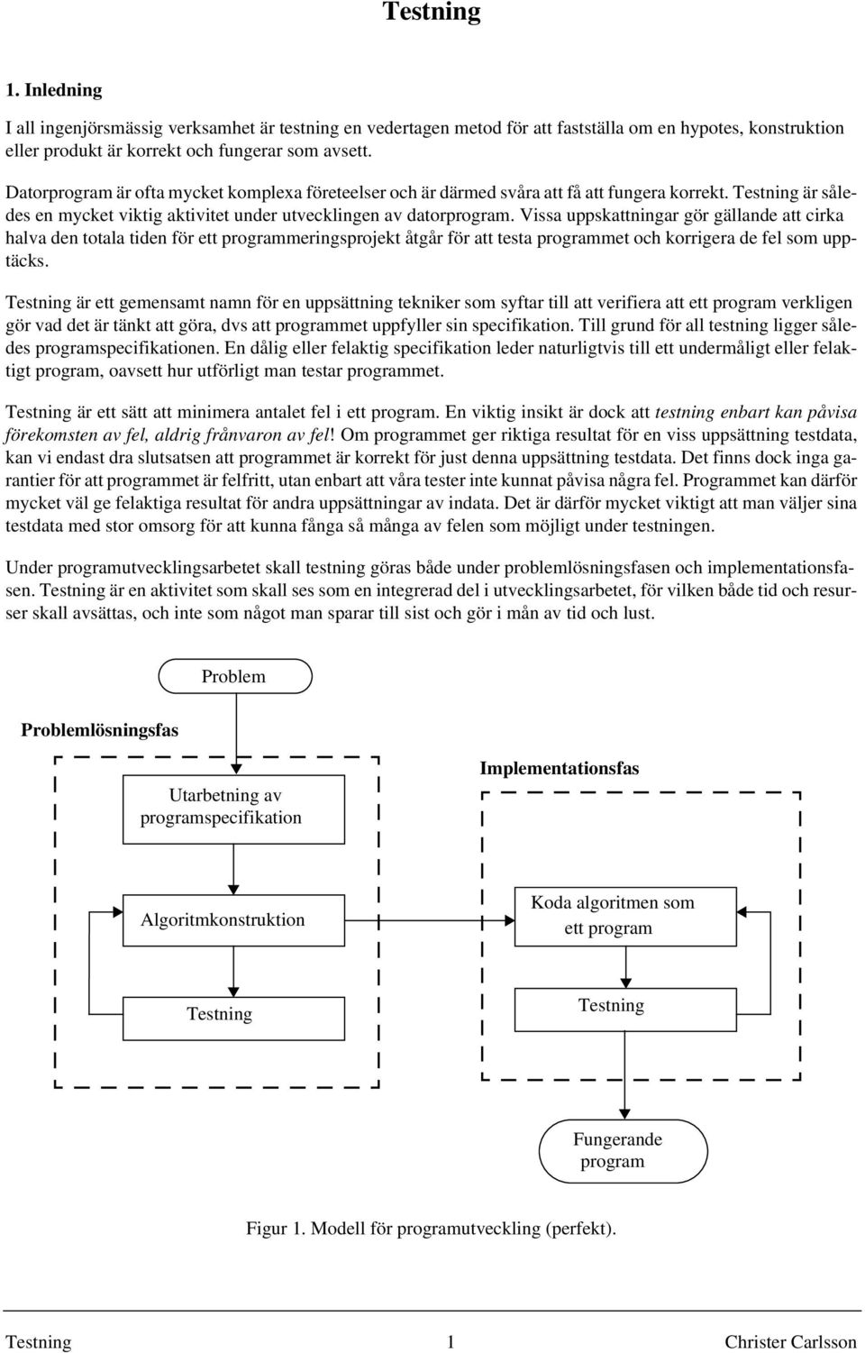 Vissa uppskattningar gör gällande att cirka halva den totala tiden för ett programmeringsprojekt åtgår för att testa programmet och korrigera de fel som upptäcks.