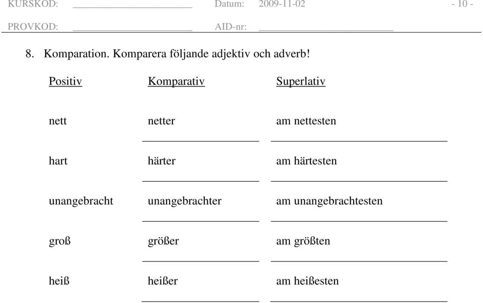 Positiv Komparativ Superlativ nett netter am nettesten hart