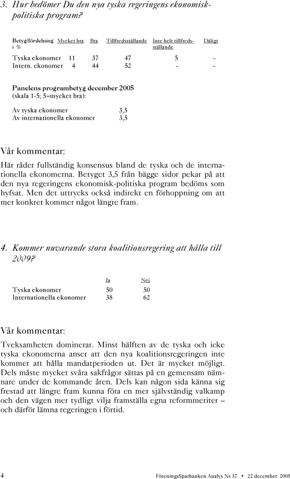 internationella ekonomerna. Betyget 3,5 från bägge sidor pekar på att den nya regeringens ekonomisk-politiska program bedöms som hyfsat.