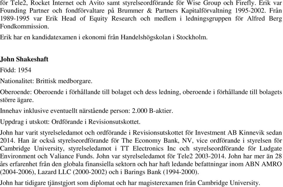 John Shakeshaft Född: 1954 Nationalitet: Brittisk medborgare.