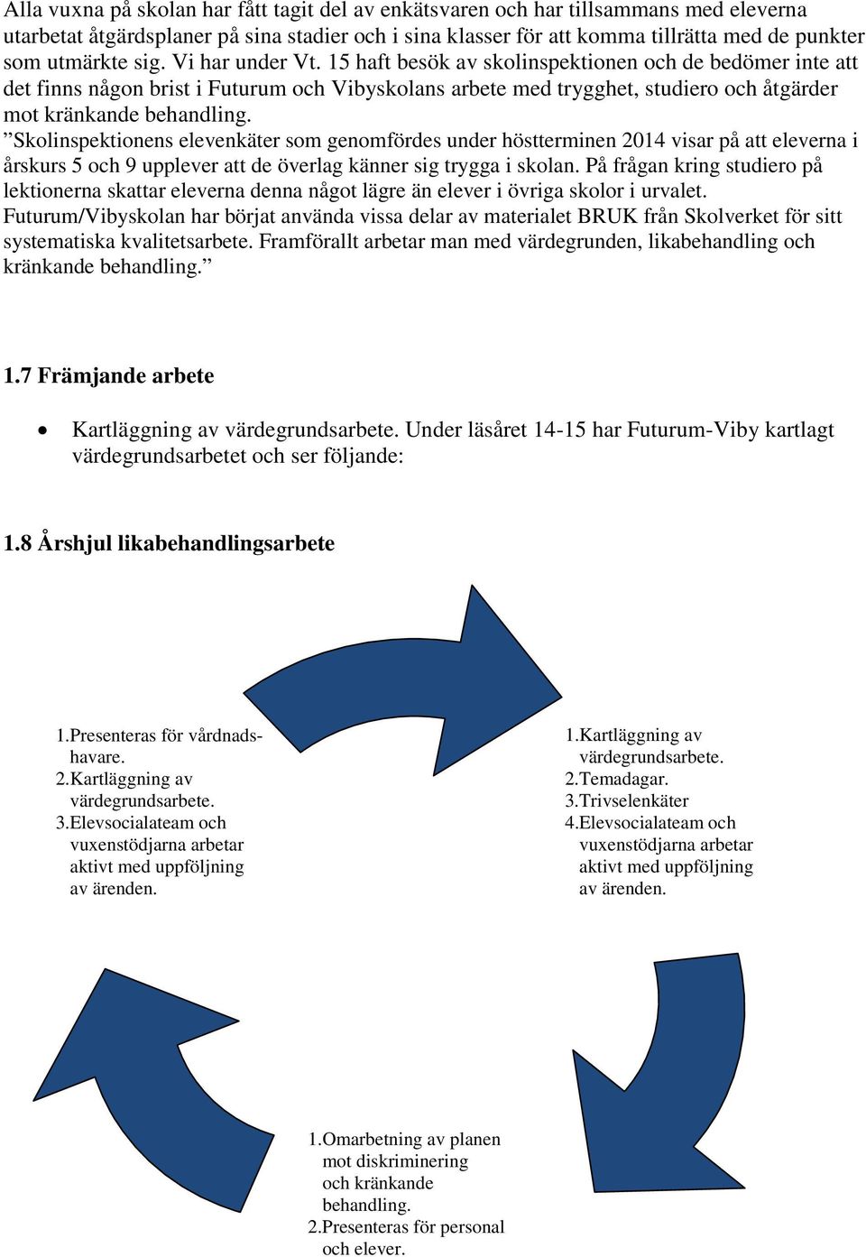 Skolinspektionens elevenkäter som genomfördes under höstterminen 2014 visar på att eleverna i årskurs 5 och 9 upplever att de överlag känner sig trygga i skolan.