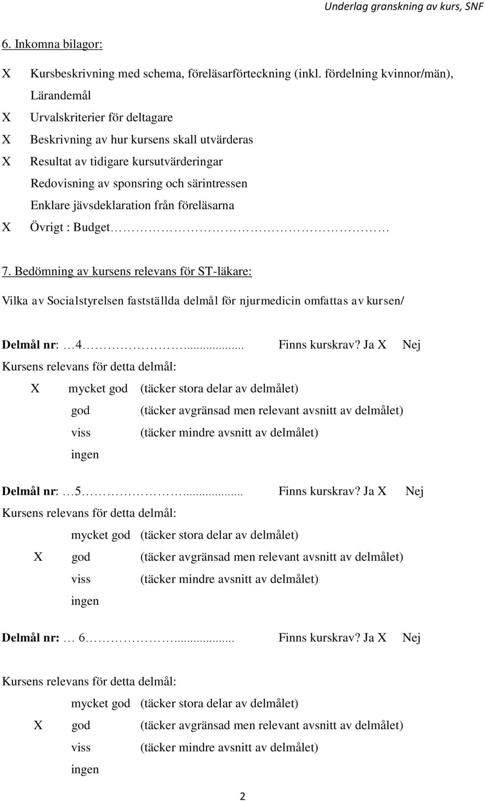 särintressen Enklare jävsdeklaration från föreläsarna Övrigt : Budget 7.