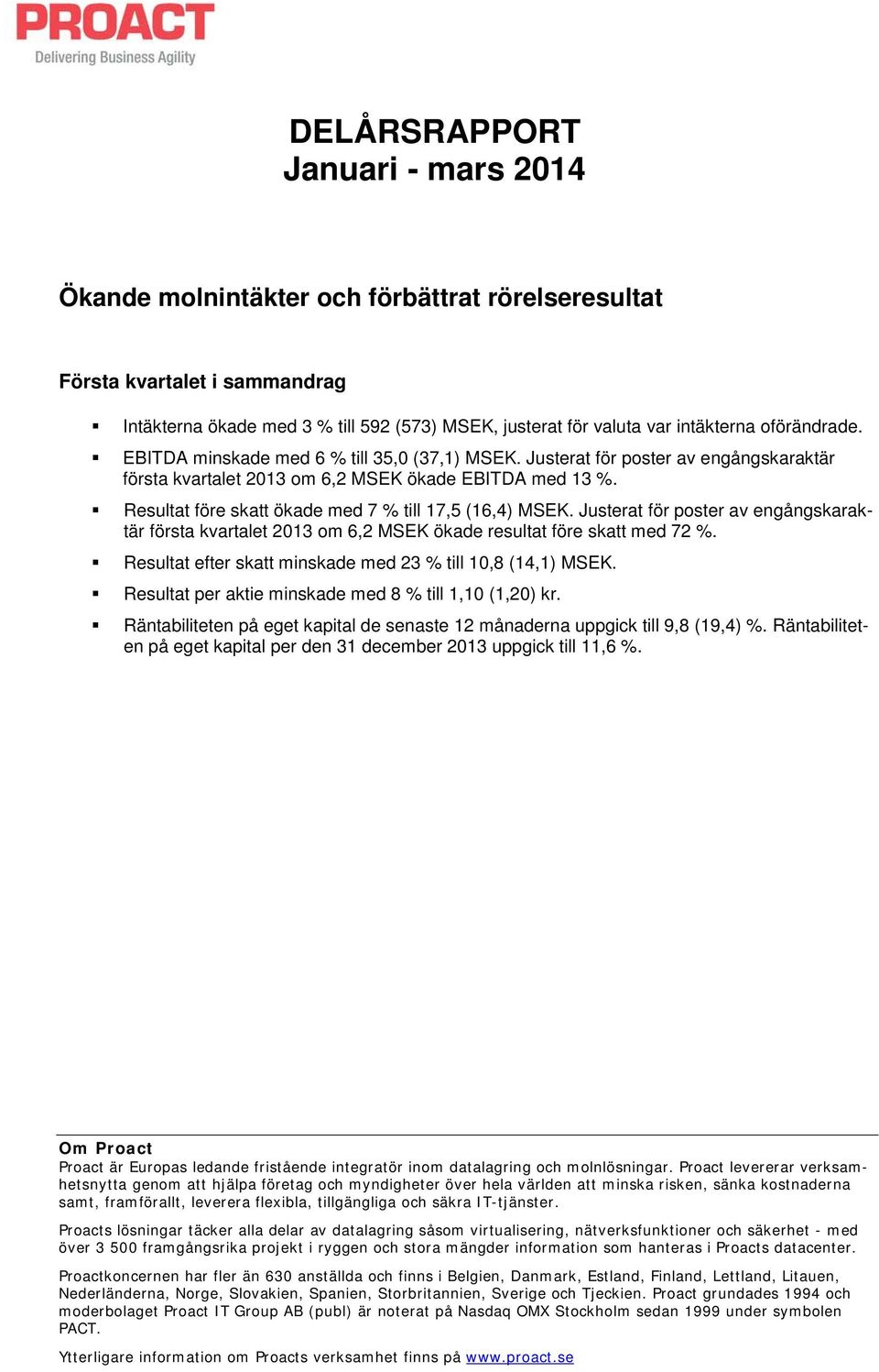 Resultat före skatt ökade med 7 % till 17,5 (16,4) MSEK. Justerat för poster av engångskaraktär första kvartalet om 6,2 MSEK ökade resultat före skatt med 72 %.