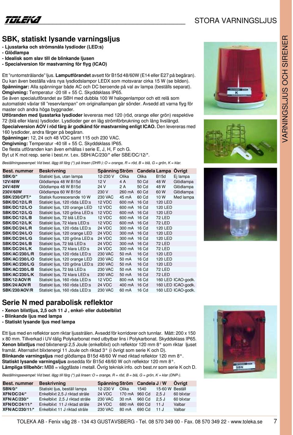 Spänningar: Alla spänningar både AC och DC beroende på val av lampa (beställs separat). Omgivning: Temperatur -20 till + 55 C. Skyddsklass IP65.