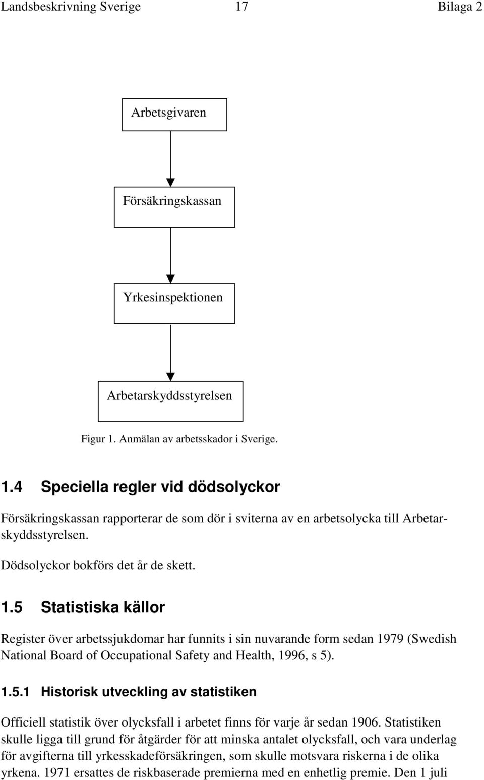 5 Statistiska källor Register över arbetssjukdomar har funnits i sin nuvarande form sedan 1979 (Swedish National Board of Occupational Safety and Health, 1996, s 5). 1.5.1 Historisk utveckling av statistiken Officiell statistik över olycksfall i arbetet finns för varje år sedan 1906.