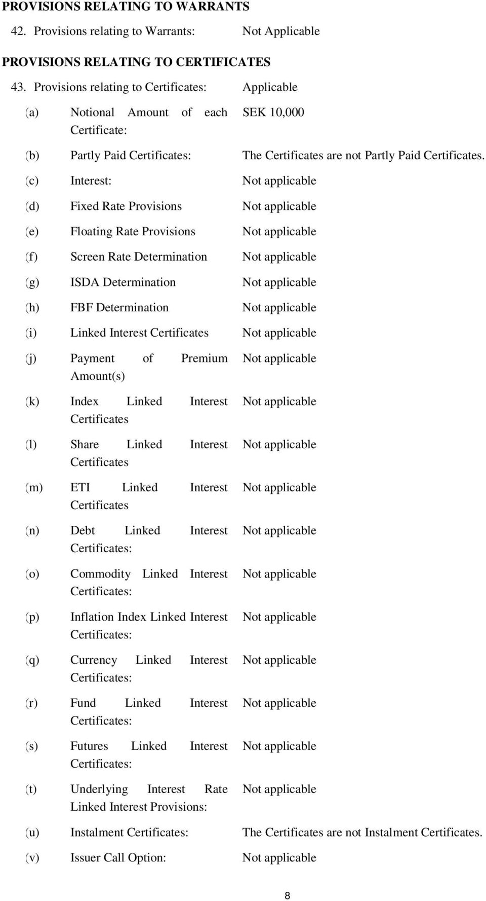 (c) Interest: (d) Fixed Rate Provisions (e) Floating Rate Provisions (f) Screen Rate Determination (g) ISDA Determination (h) FBF Determination (i) Linked Interest Certificates (j) Payment of Premium