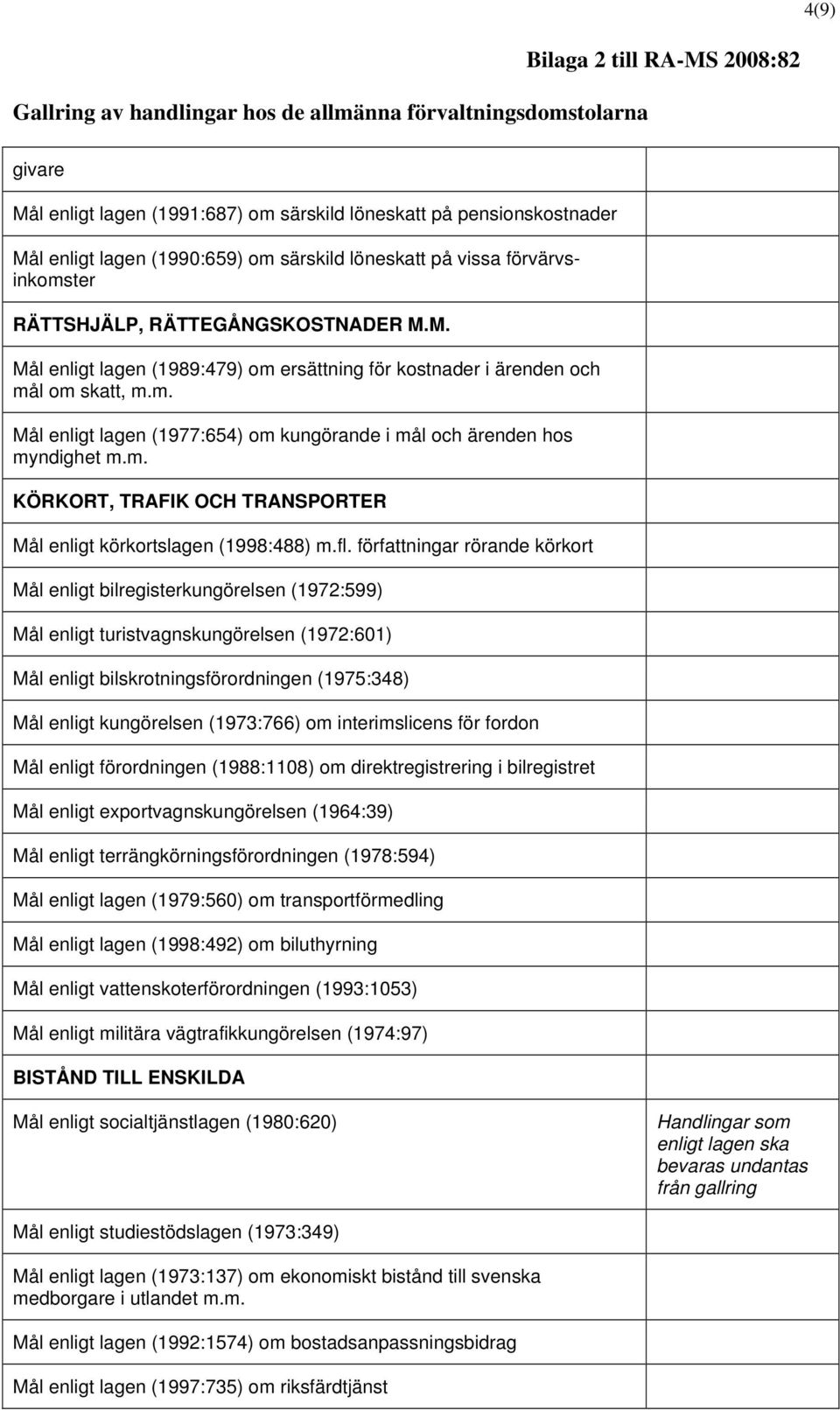 författningar rörande körkort Mål enligt bilregisterkungörelsen (1972:599) Mål enligt turistvagnskungörelsen (1972:601) Mål enligt bilskrotningsförordningen (1975:348) Mål enligt kungörelsen