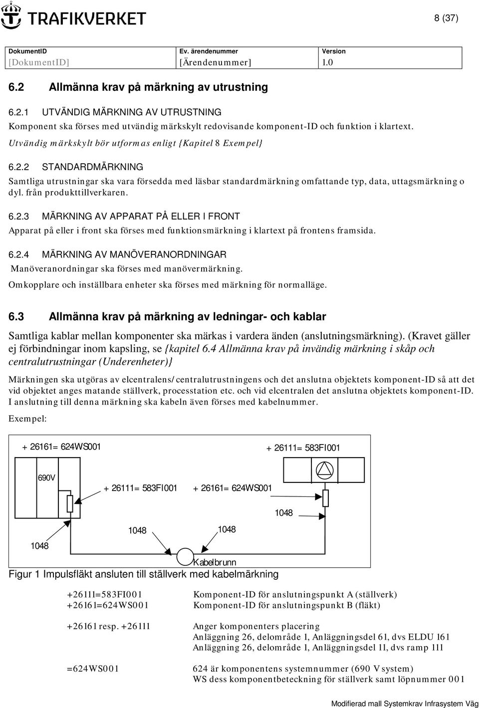 från produkttillverkaren. 6.2.3 MÄRKNING AV APPARAT PÅ ELLER I FRONT Apparat på eller i front ska förses med funktionsmärkning i klartext på frontens framsida. 6.2.4 MÄRKNING AV MANÖVERANORDNINGAR Manöveranordningar ska förses med manövermärkning.