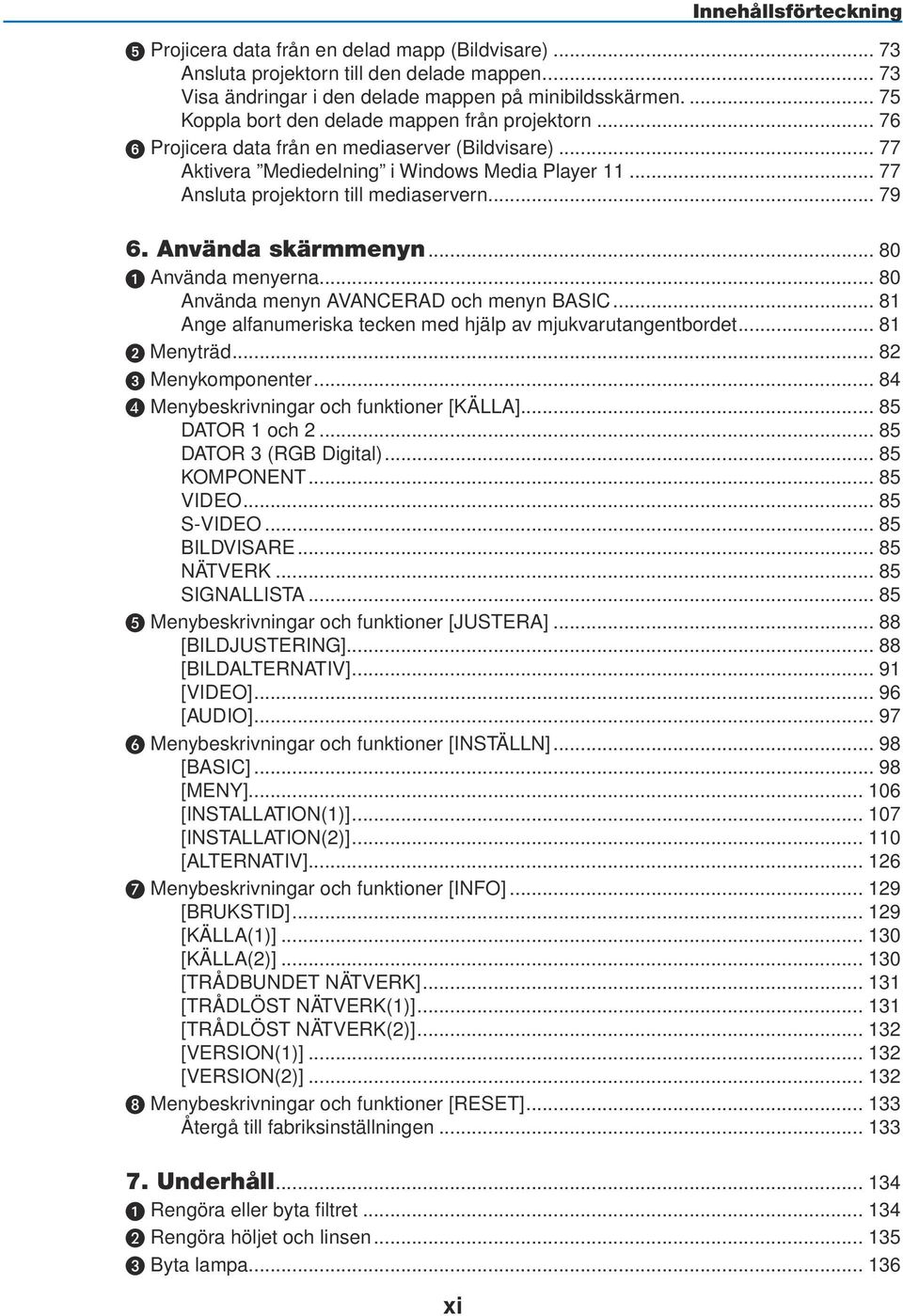 .. 77 Ansluta projektorn till mediaservern... 79 6. Använda skärmmenyn... 80 1 Använda menyerna... 80 Använda menyn AVANCERAD och menyn BASIC.