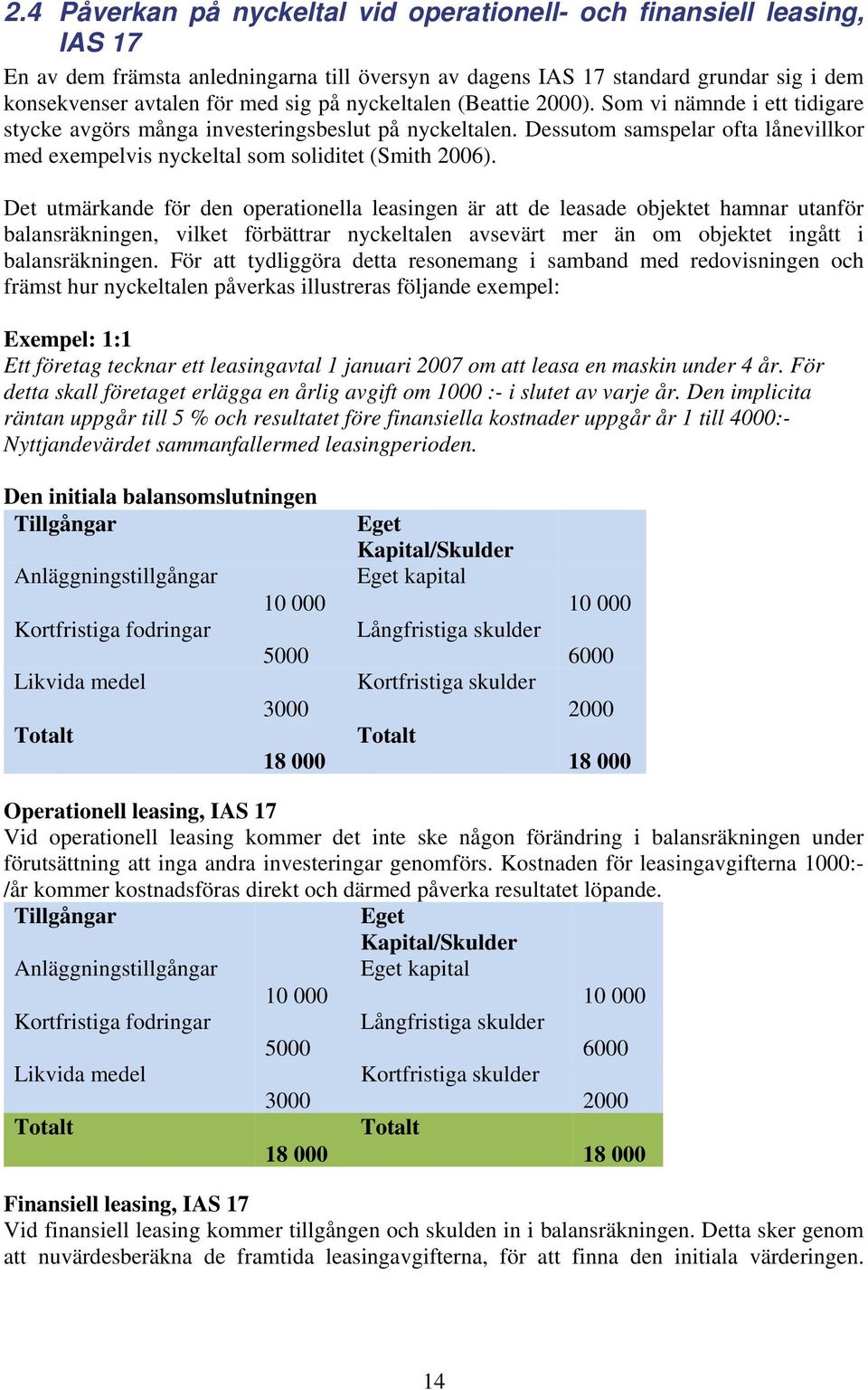 Det utmärkande för den operationella leasingen är att de leasade objektet hamnar utanför balansräkningen, vilket förbättrar nyckeltalen avsevärt mer än om objektet ingått i balansräkningen.