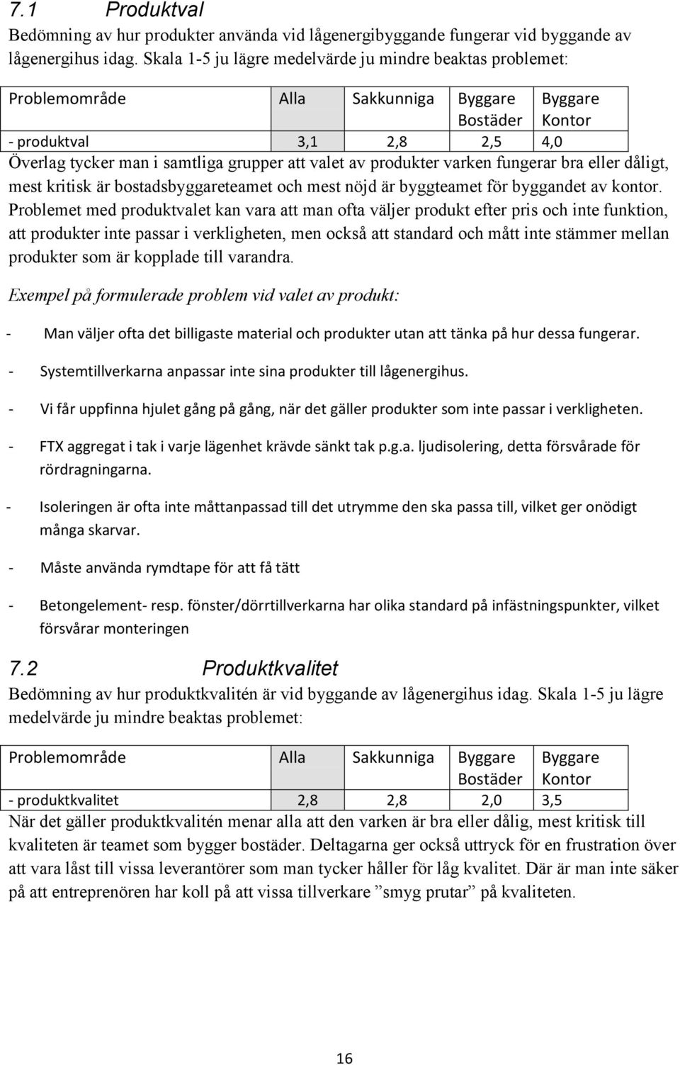 eller dåligt, mest kritisk är bostadsbyggareteamet och mest nöjd är byggteamet för byggandet av kontor.