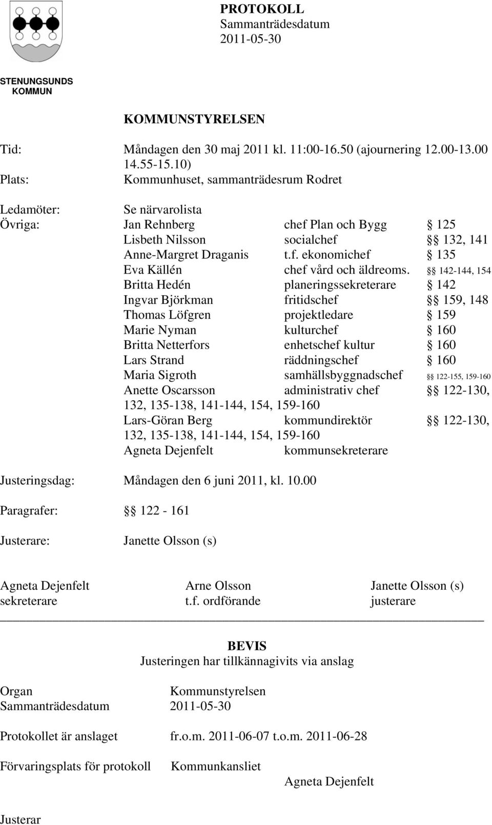 142-144, 154 Britta Hedén planeringssekreterare 142 Ingvar Björkman fritidschef 159, 148 Thomas Löfgren projektledare 159 Marie Nyman kulturchef 160 Britta Netterfors enhetschef kultur 160 Lars