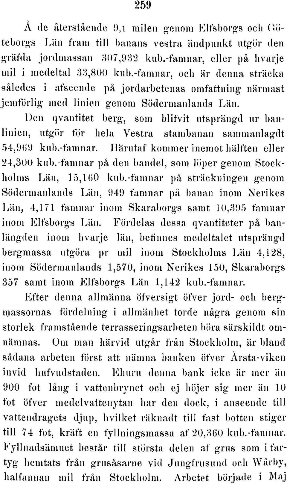 Den qvantitet berg, som b lifv it utsprängd ur banlinien, utgör för hela Vestra stambanan sammanlagdt 54,969 kub.-famnar, H ärutaf kom m er inemot hälften eller 24,300 kub.