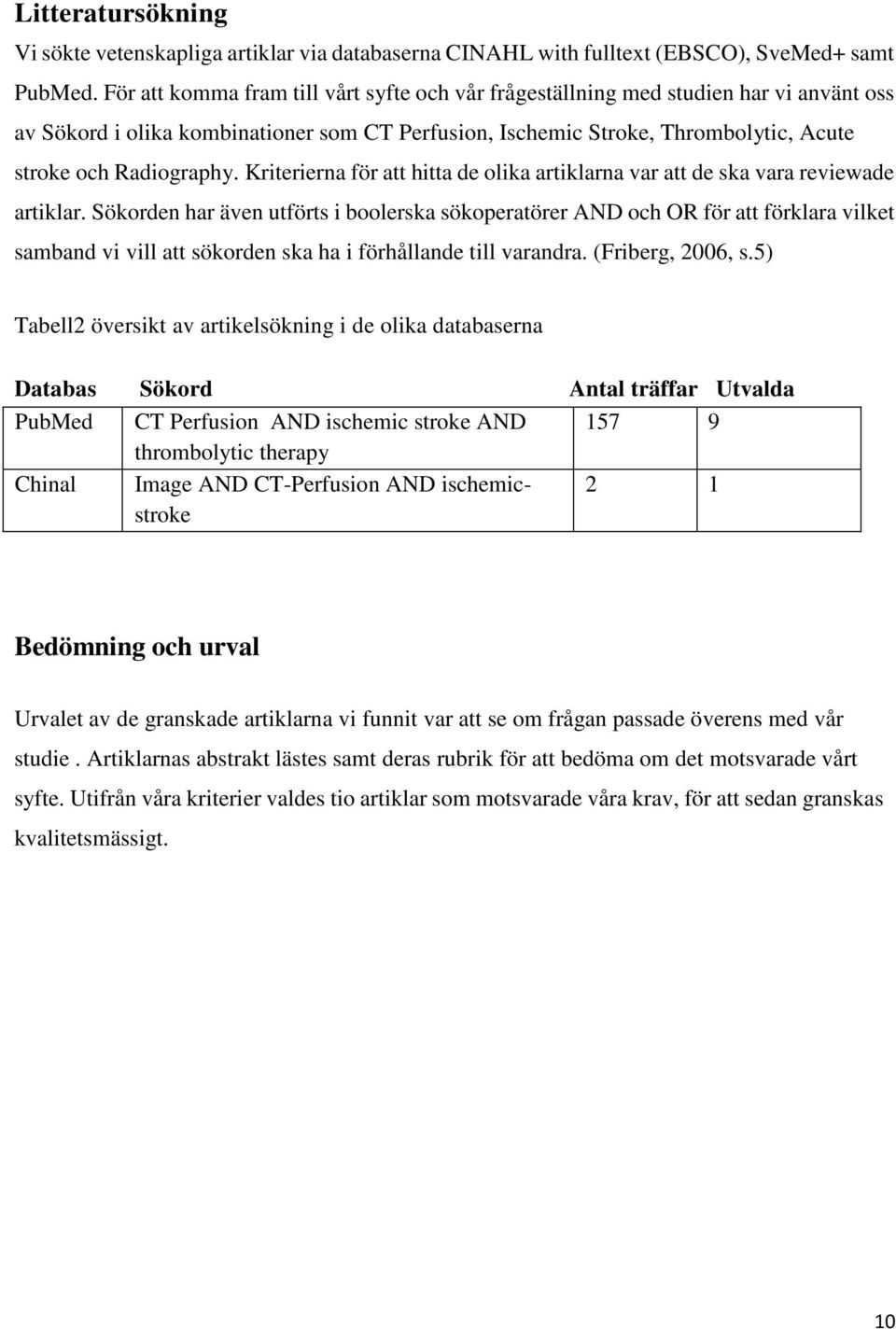 Kriterierna för att hitta de olika artiklarna var att de ska vara reviewade artiklar.