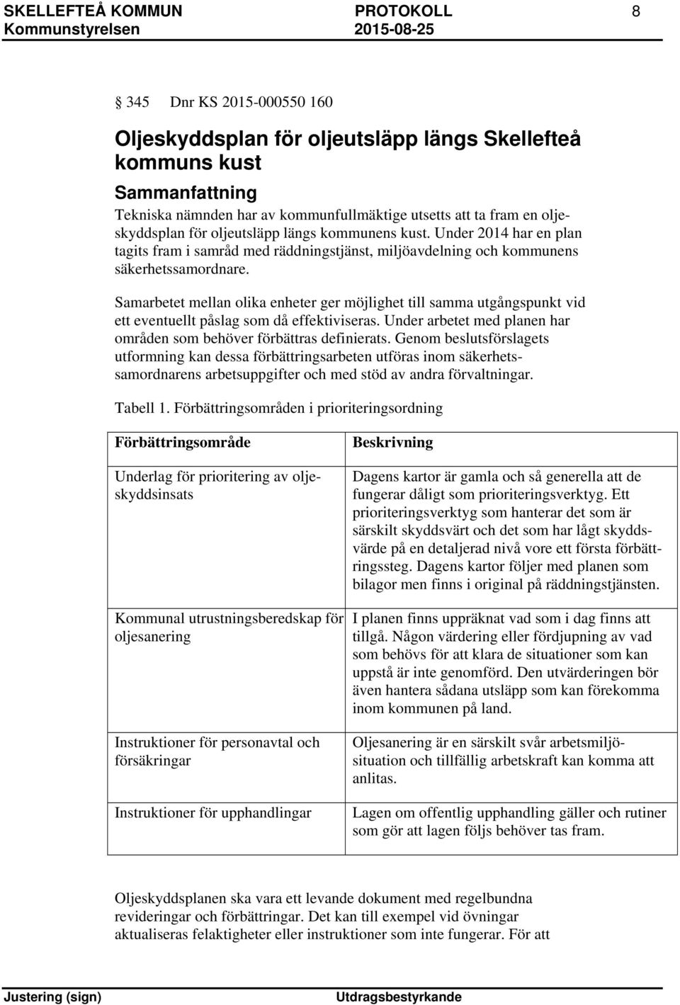 Samarbetet mellan olika enheter ger möjlighet till samma utgångspunkt vid ett eventuellt påslag som då effektiviseras. Under arbetet med planen har områden som behöver förbättras definierats.