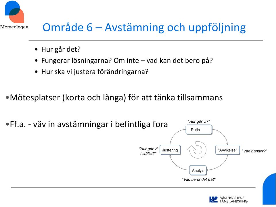 Mötesplatser (korta och långa) för att tänka tillsammans Ff.a. - väv in avstämningar i befintliga fora Hur gör vi?