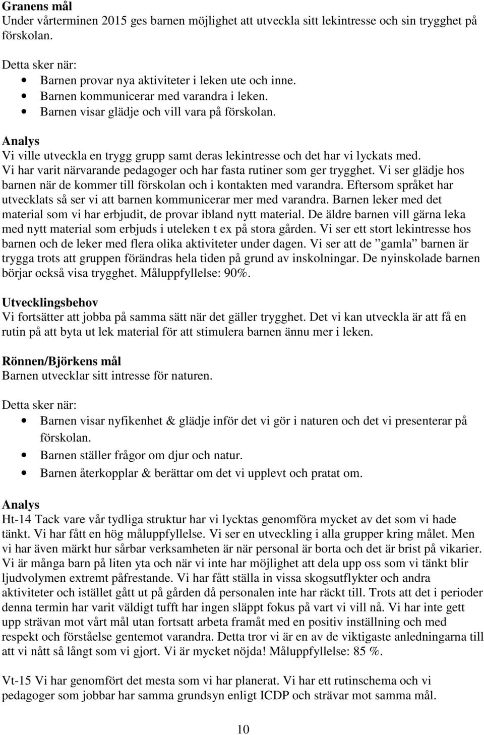 Vi har varit närvarande pedagoger och har fasta rutiner som ger trygghet. Vi ser glädje hos barnen när de kommer till förskolan och i kontakten med varandra.