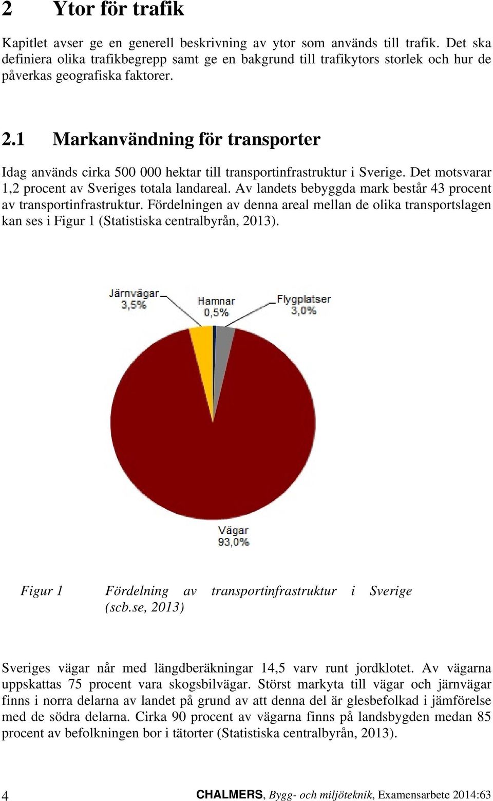 1 Markanvändning för transporter Idag används cirka 500 000 hektar till transportinfrastruktur i Sverige. Det motsvarar 1,2 procent av Sveriges totala landareal.