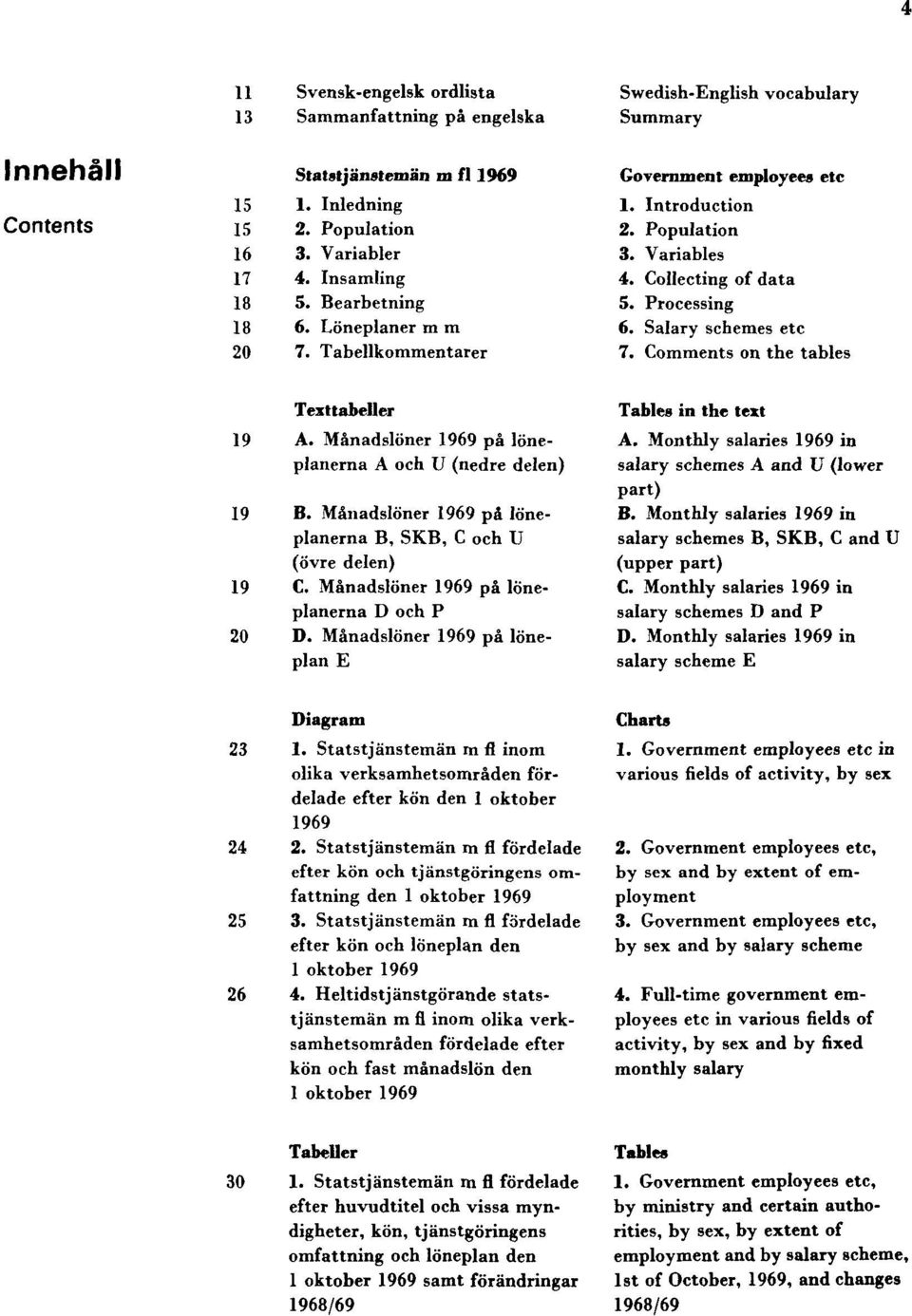Salary schemes etc 7. Comments on the tables Texttabeller 19 A. Månadslöner 1969 på löneplanerna A och U (nedre delen) 19 B. Månadslöner 1969 på löneplanerna B, SKB, C och U (övre delen) 19 C.