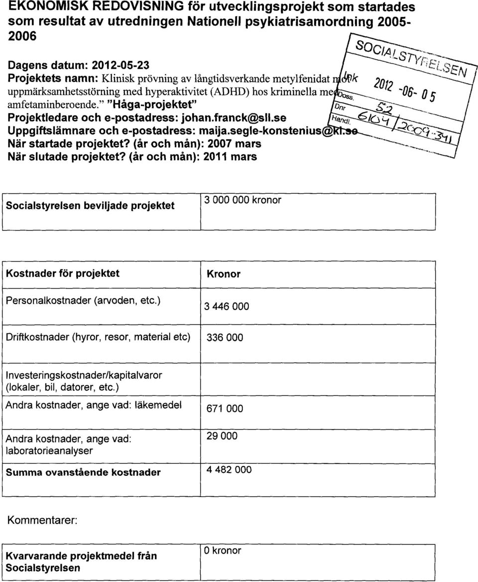 se Uppgiftslämnare och e-postadress: maija.segle-konstenius När startade projektet? (år och mån): 2007 mars När slutade projektet?