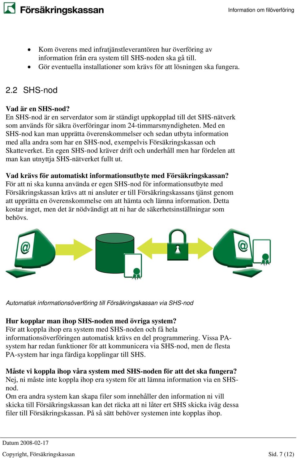 Med en SHS-nod kan man upprätta överenskommelser och sedan utbyta information med alla andra som har en SHS-nod, exempelvis Försäkringskassan och Skatteverket.