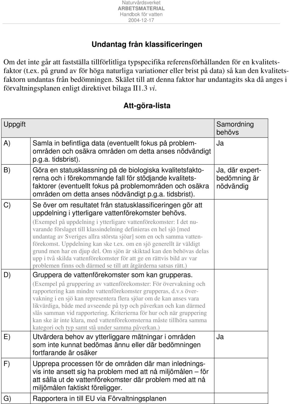 Skälet till att denna faktor har undantagits ska då anges i förvaltningsplanen enligt direktivet bilaga II1.3 vi.