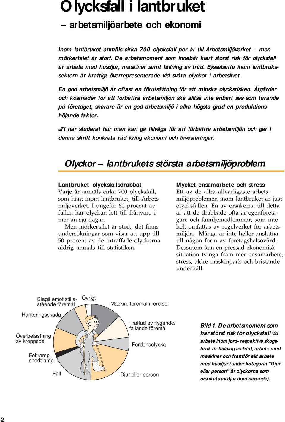 Sysselsatta inom lantbrukssektorn är kraftigt överrepresenterade vid svåra olyckor i arbetslivet. En god arbetsmiljö är oftast en förutsättning för att minska olycksrisken.