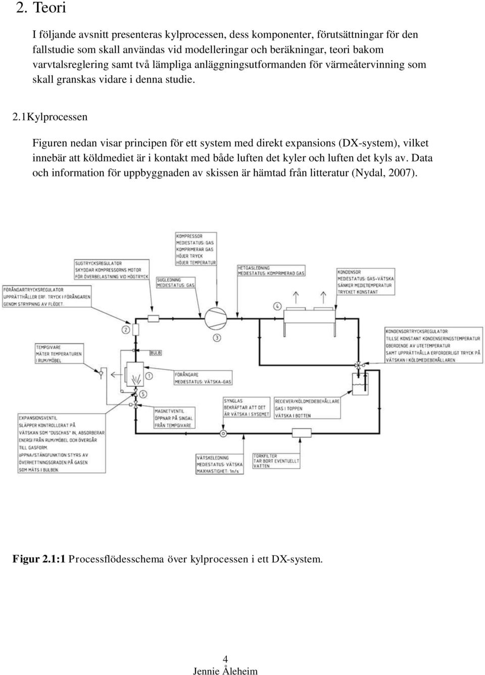 1Kylprocessen Figuren nedan visar principen för ett system med direkt expansions (DX-system), vilket innebär att köldmediet är i kontakt med både luften det kyler