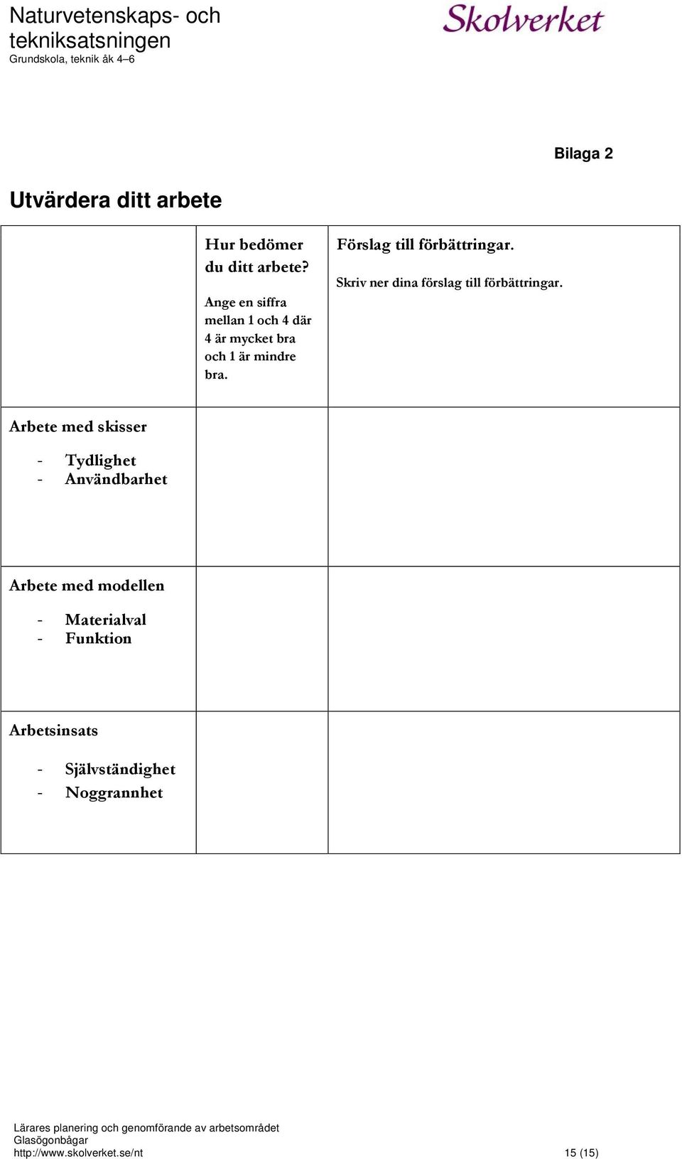 Förslag till förbättringar. Skriv ner dina förslag till förbättringar.