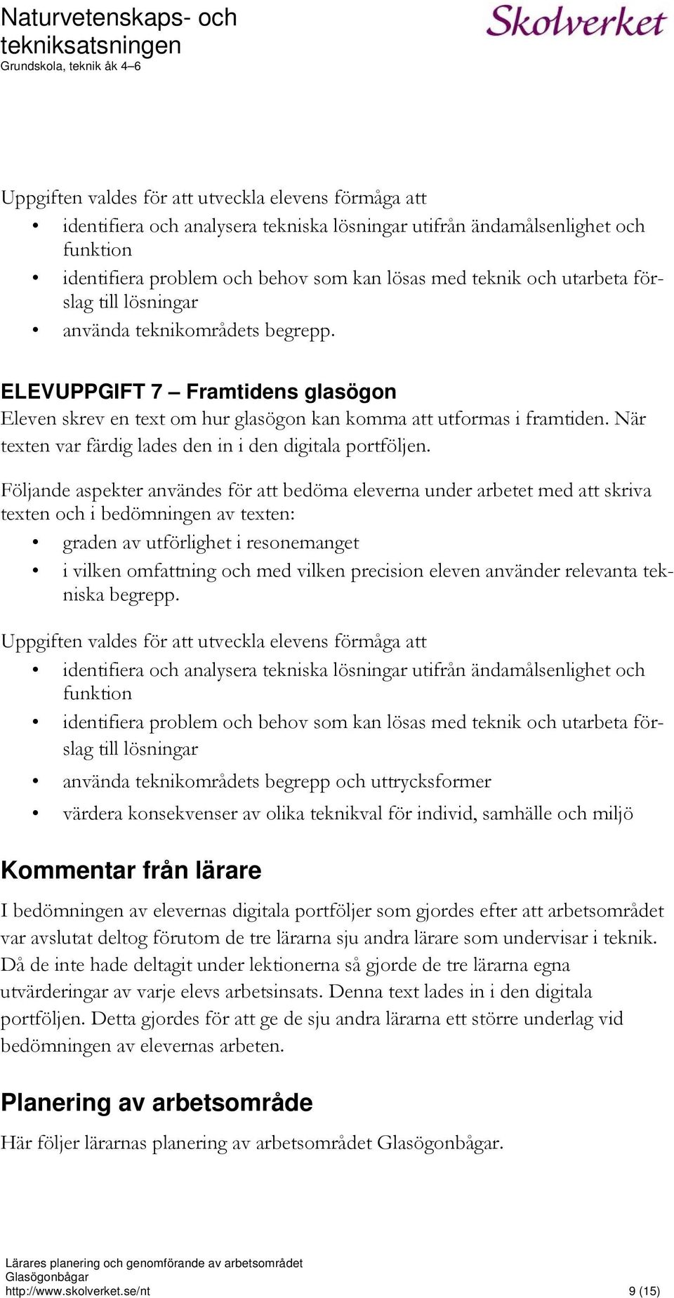 När texten var färdig lades den in i den digitala portföljen.