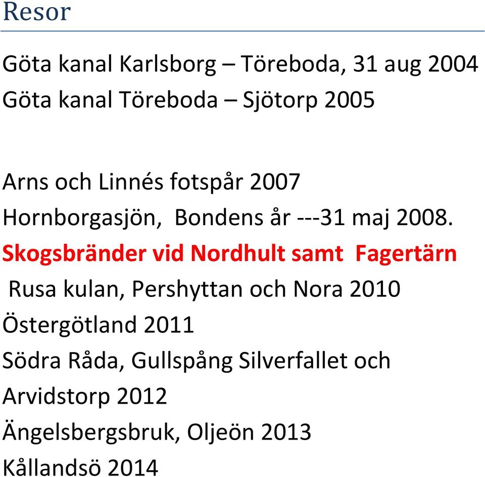 Skogsbränder vid Nordhult samt Fagertärn Rusa kulan, Pershyttan och Nora 2010