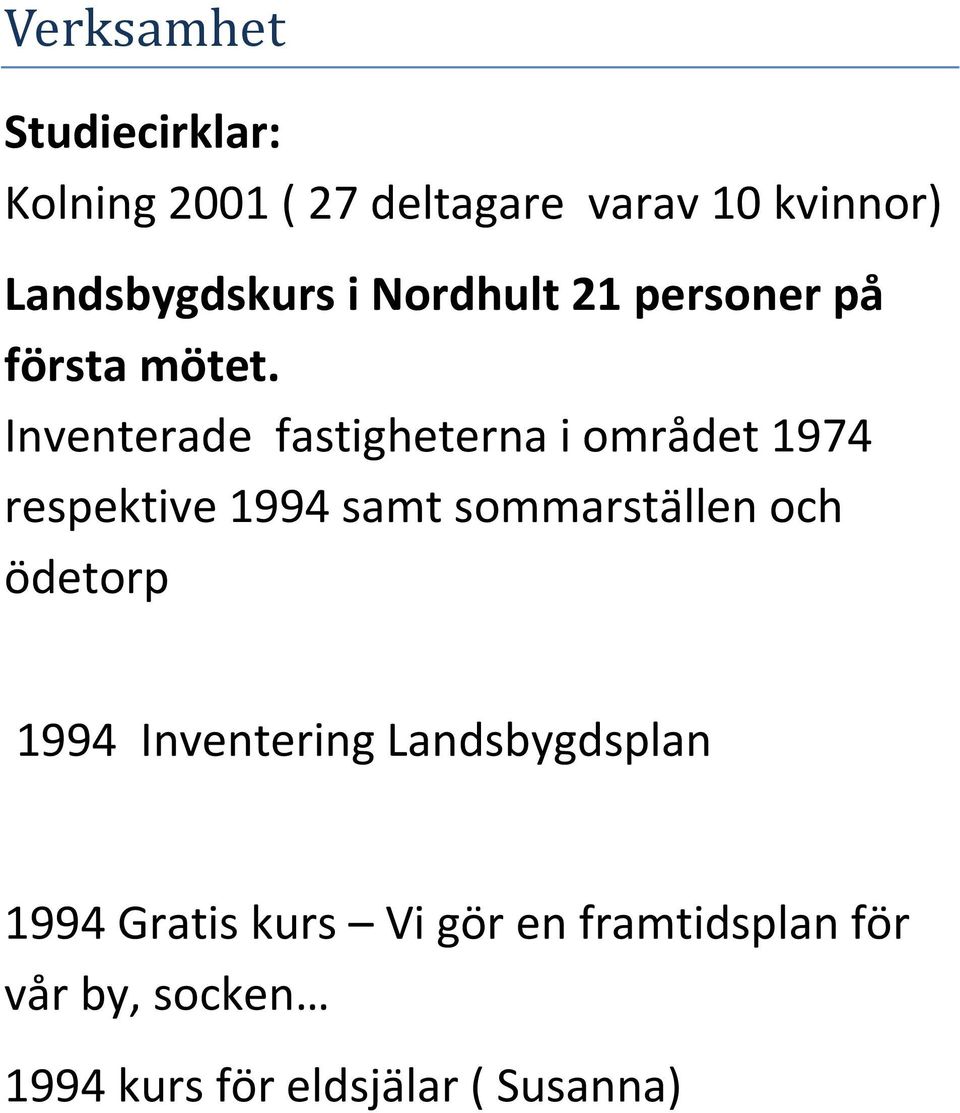 Inventerade fastigheterna i området 1974 respektive 1994 samt sommarställen och