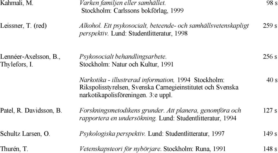 Stockholm: Natur och Kultur, 1991 Narkotika - illustrerad information, 1994 Stockholm: Rikspolisstyrelsen, Svenska Carnegieinstitutet och Svenska narkotikapolisföreningen. 3:e uppl.