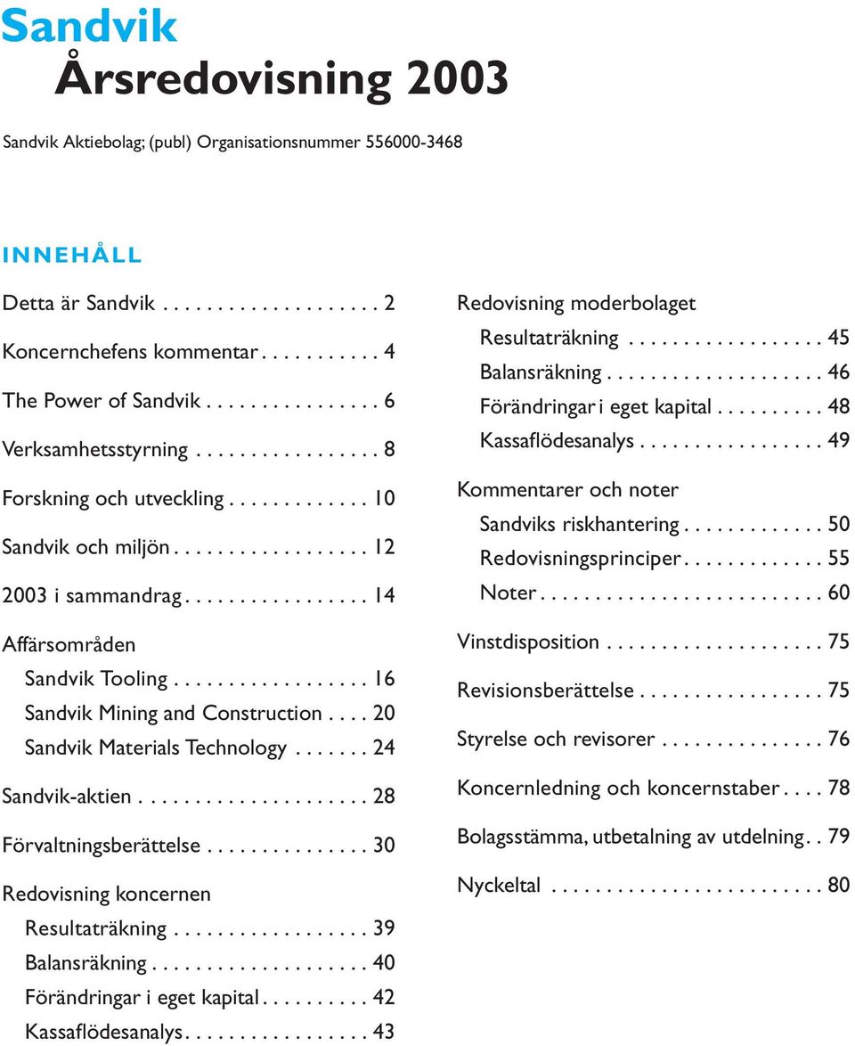 ................. 16 Sandvik Mining and Construction.... 20 Sandvik Materials Technology....... 24 Sandvik-aktien..................... 28 Förvaltningsberättelse.