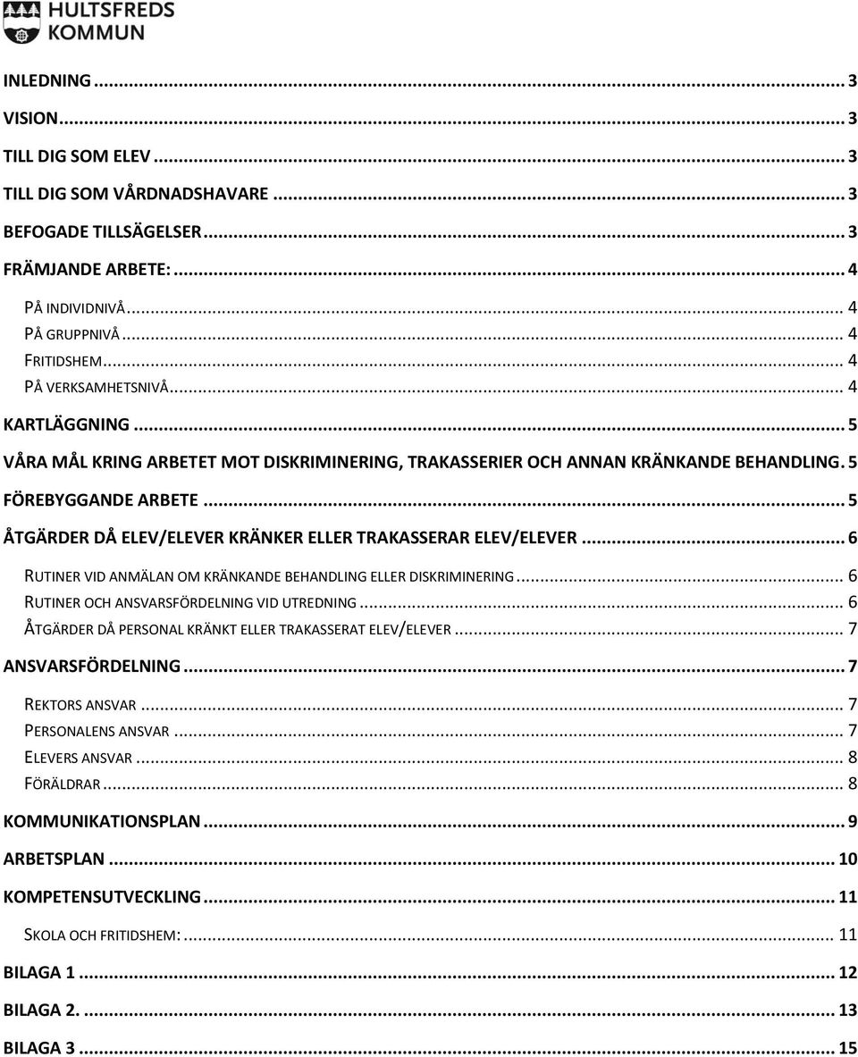 .. 5 ÅTGÄRDER DÅ ELEV/ELEVER KRÄNKER ELLER TRAKASSERAR ELEV/ELEVER... 6 RUTINER VID ANMÄLAN OM KRÄNKANDE BEHANDLING ELLER DISKRIMINERING... 6 RUTINER OCH ANSVARSFÖRDELNING VID UTREDNING.