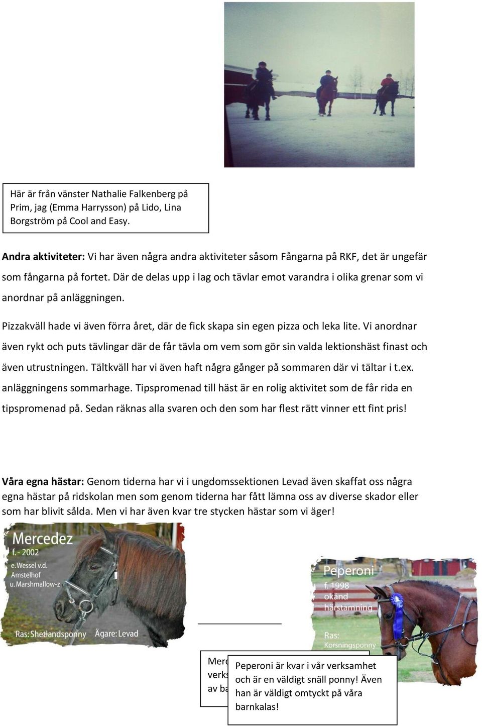 Där de delas upp i lag och tävlar emot varandra i olika grenar som vi anordnar på anläggningen. Pizzakväll hade vi även förra året, där de fick skapa sin egen pizza och leka lite.