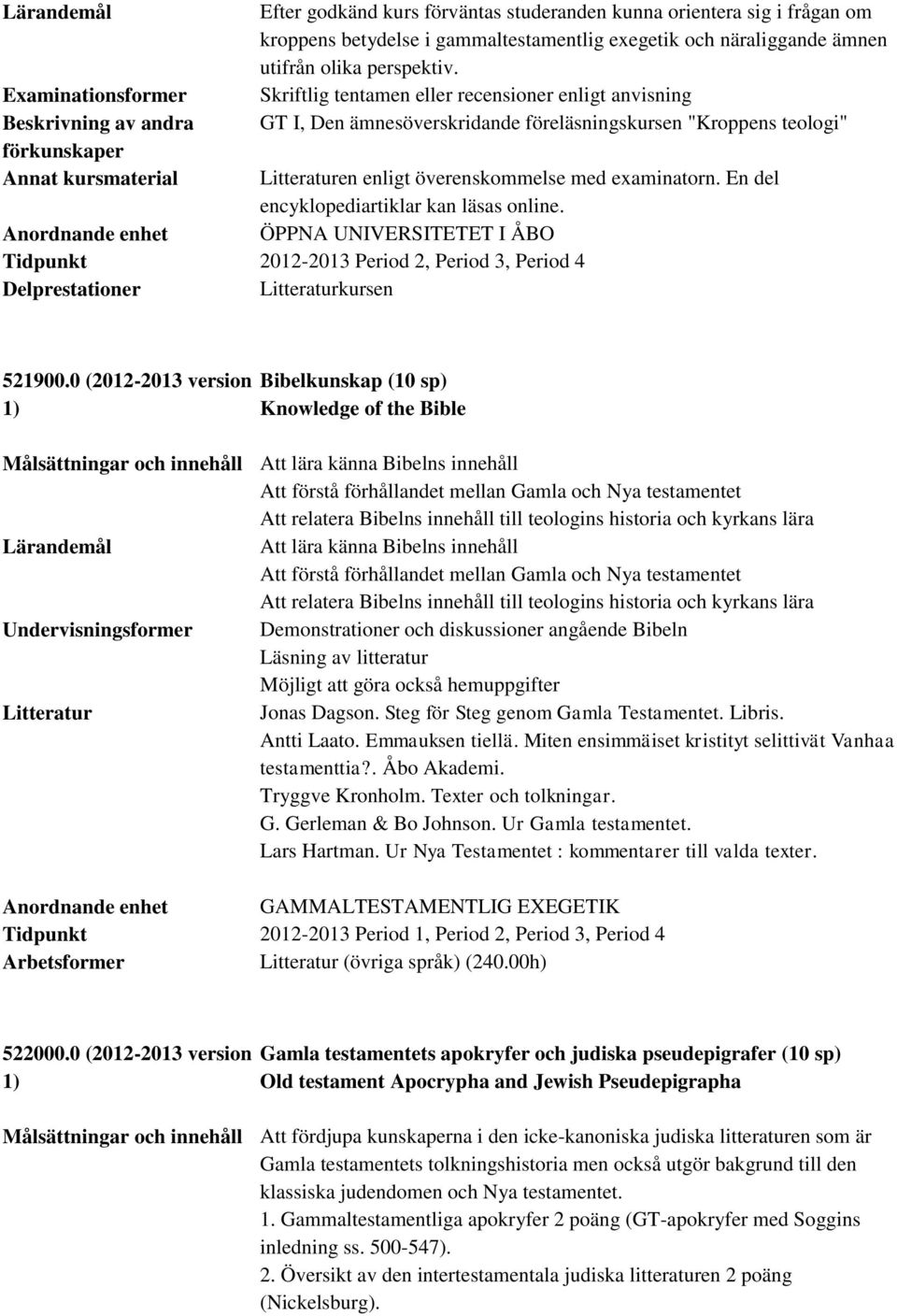 En del encyklopediartiklar kan läsas online. ÖPPNA UNIVERSITETET I ÅBO Anordnande enhet Tidpunkt 2012-2013 Period 2, Period 3, Period 4 Delprestationer kursen 521900.