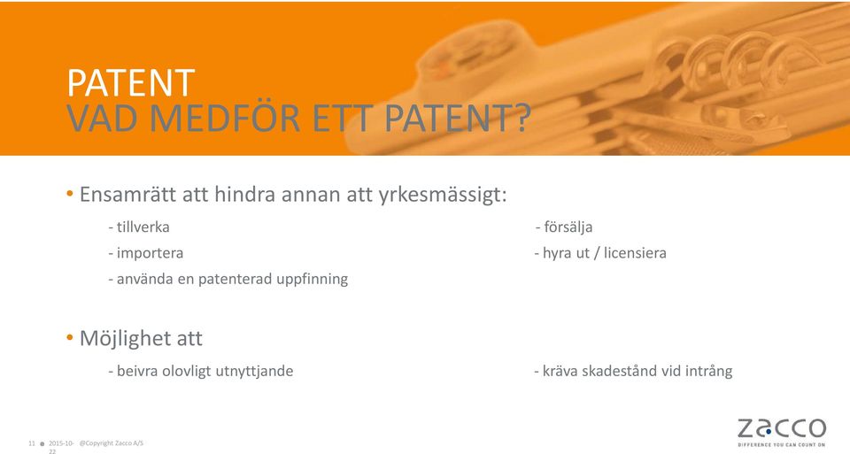 försälja - importera - hyra ut / licensiera - använda en