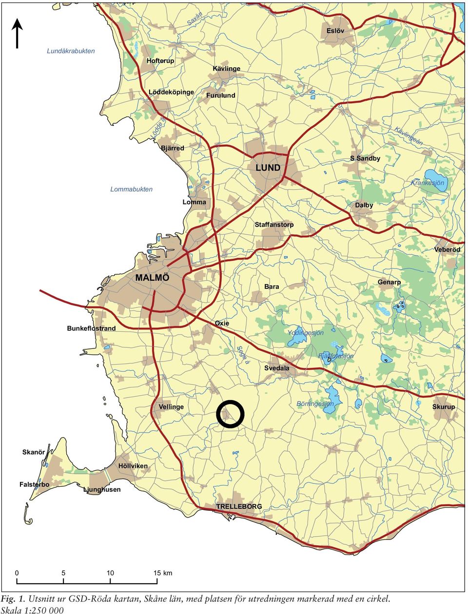 Svedala Fjällfotasjön Vellinge Börringesjön Skurup Skanör Höllviken Falsterbo Ljunghusen TRELLEBORG 0 5 10 15 km Fig.