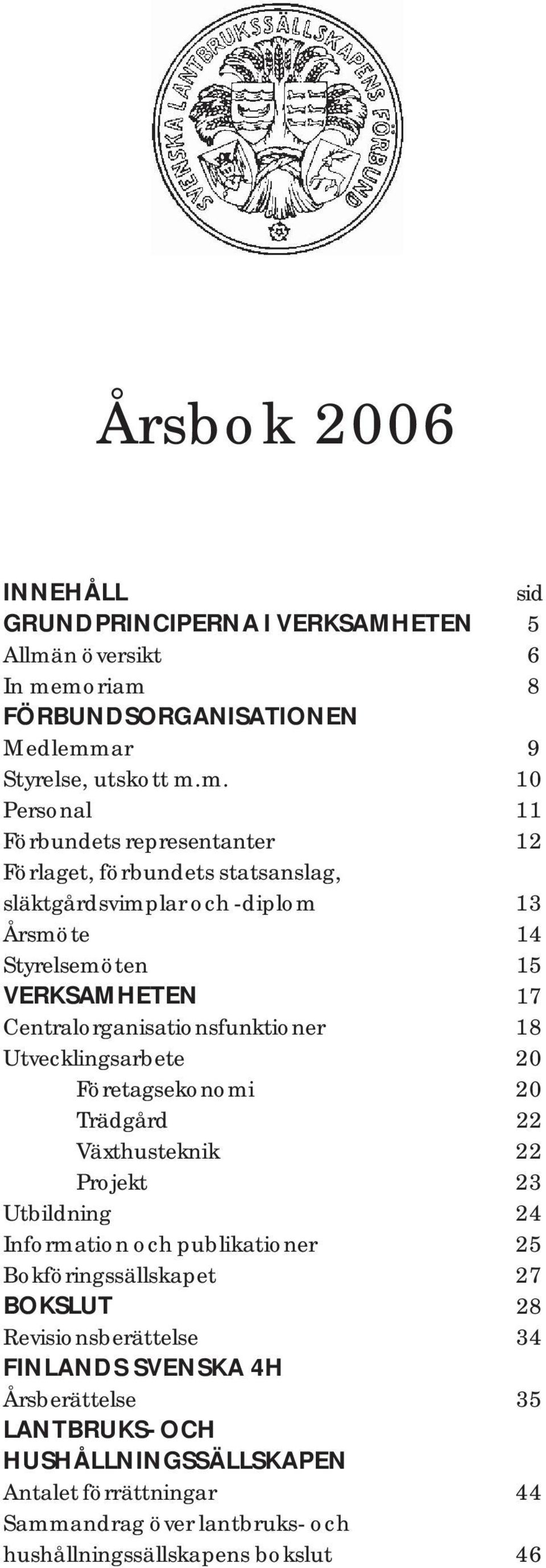 moriam 8 FÖRBUNDSORGANISATIONEN Medlemmar 9 Styrelse, utskott m.m. 10 Personal 11 Förbundets representanter 12 Förlaget, förbundets statsanslag, släktgårdsvimplar och